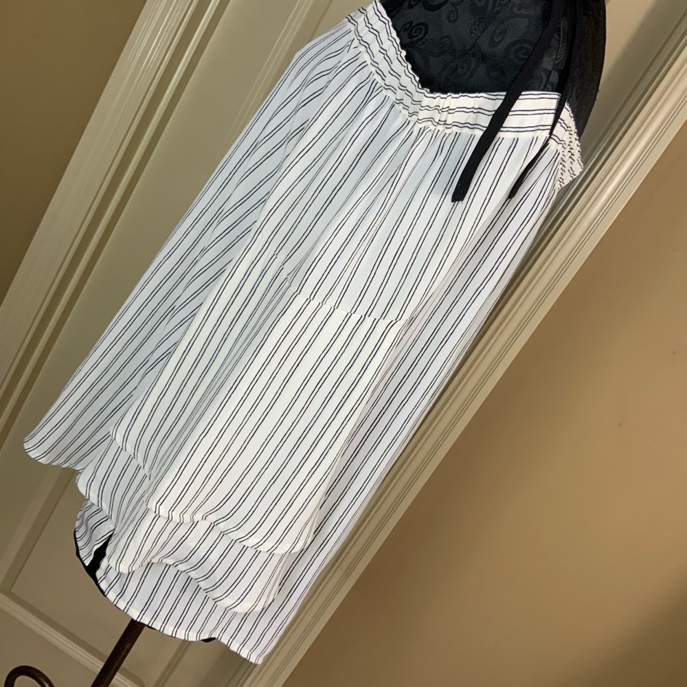 Ruffle Sleeve Loft Flair Sleeves Stripe Top Cold Shoulder M #L1 - Picture 2 of 6